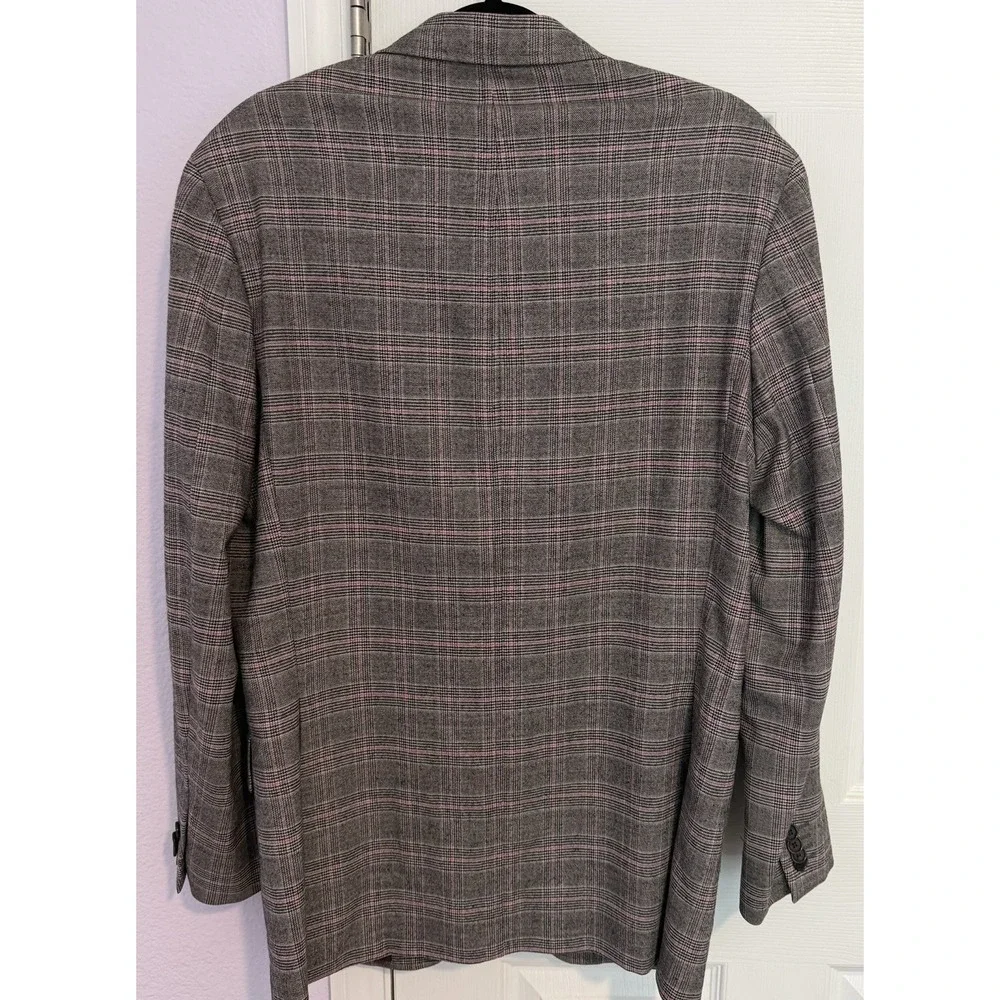 Etro Milano EU SZ 50R Sport Coat Blazer Gray/Pink Plaid Wool Silk Lined Italy